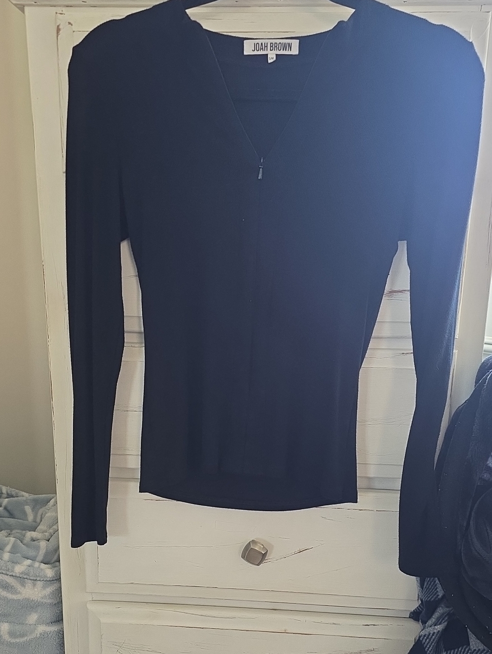Joah Brown Black Long-Sleeve Zip-Up Top